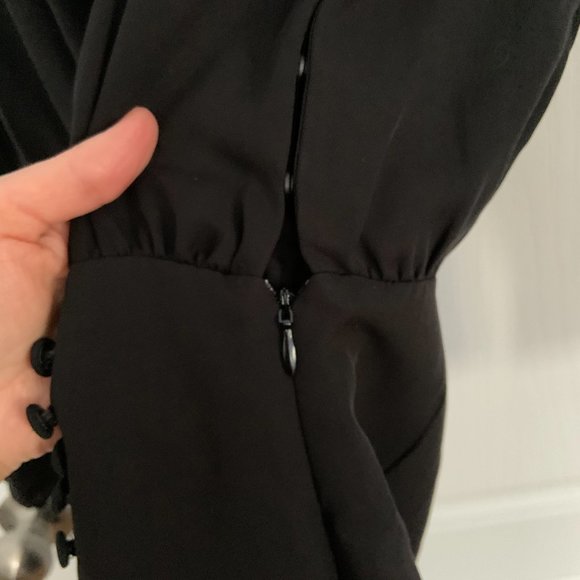 Zara Mini Dress Long Sleeve Buttons Neck Tie Black Y2K Academia Goth Size S - Picture 6 of 13